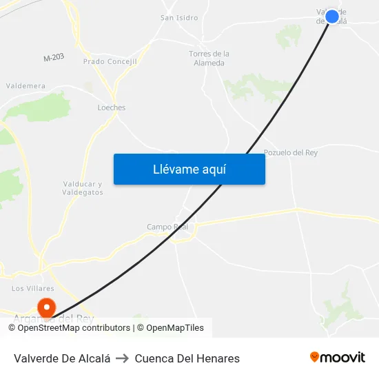 Valverde De Alcalá to Cuenca Del Henares map