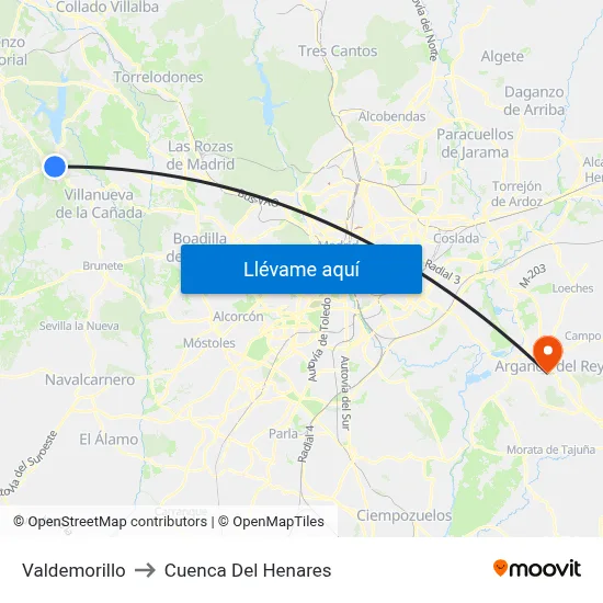 Valdemorillo to Cuenca Del Henares map