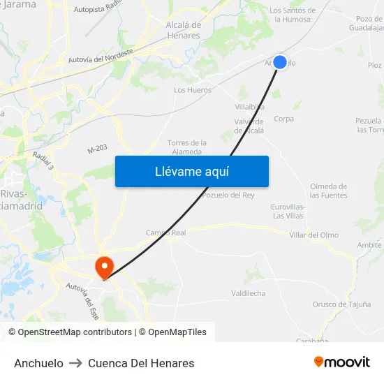 Anchuelo to Cuenca Del Henares map