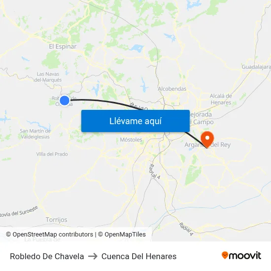 Robledo De Chavela to Cuenca Del Henares map