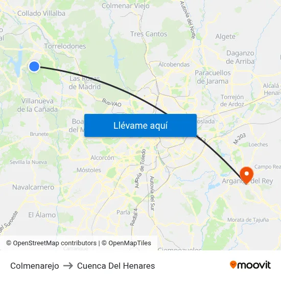 Colmenarejo to Cuenca Del Henares map