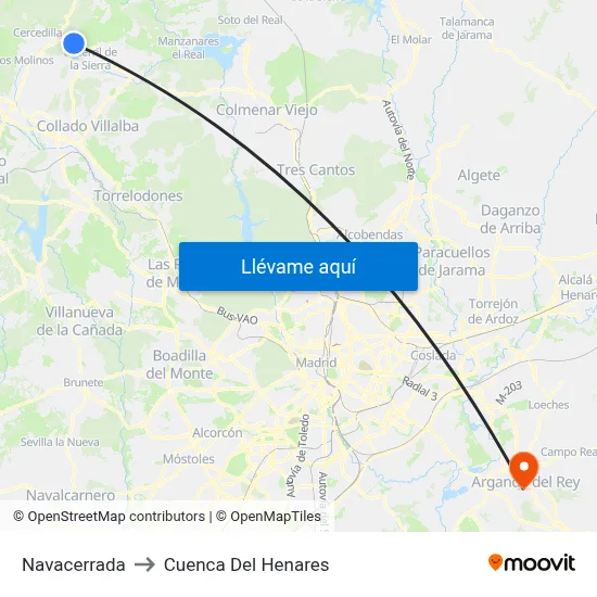 Navacerrada to Cuenca Del Henares map