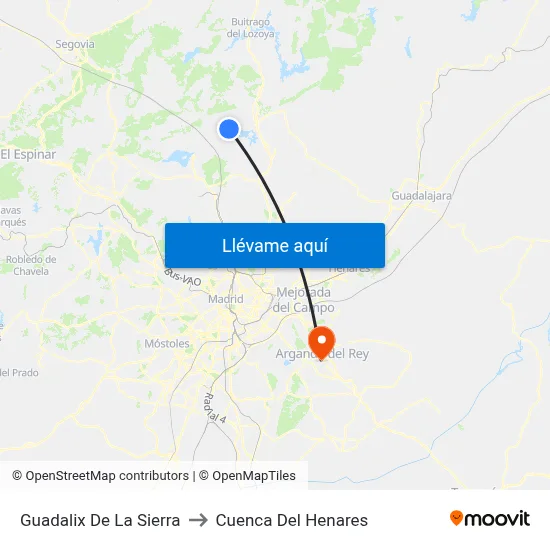 Guadalix De La Sierra to Cuenca Del Henares map