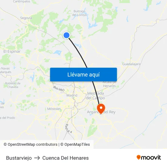 Bustarviejo to Cuenca Del Henares map