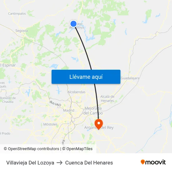Villavieja Del Lozoya to Cuenca Del Henares map