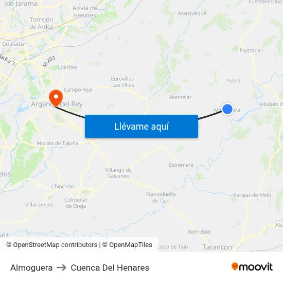 Almoguera to Cuenca Del Henares map