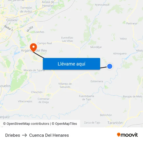 Driebes to Cuenca Del Henares map