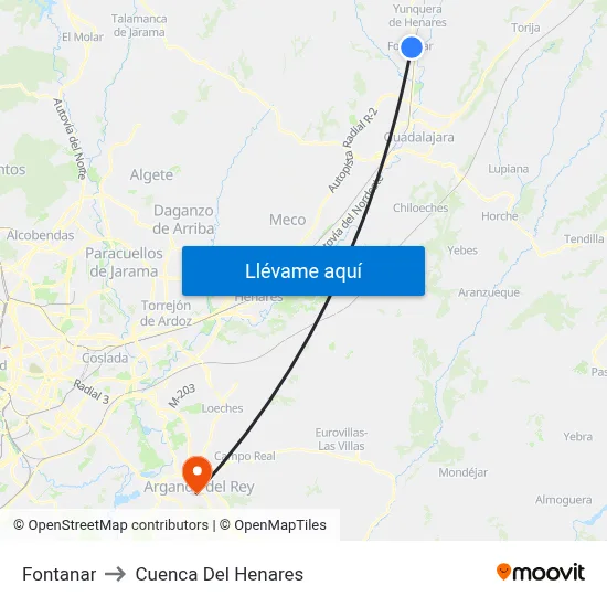 Fontanar to Cuenca Del Henares map