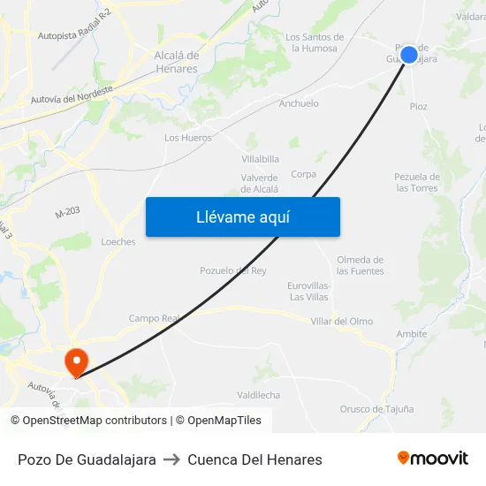 Pozo De Guadalajara to Cuenca Del Henares map