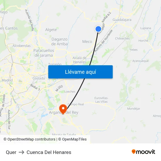 Quer to Cuenca Del Henares map