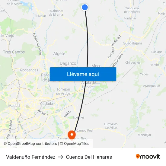 Valdenuño Fernández to Cuenca Del Henares map