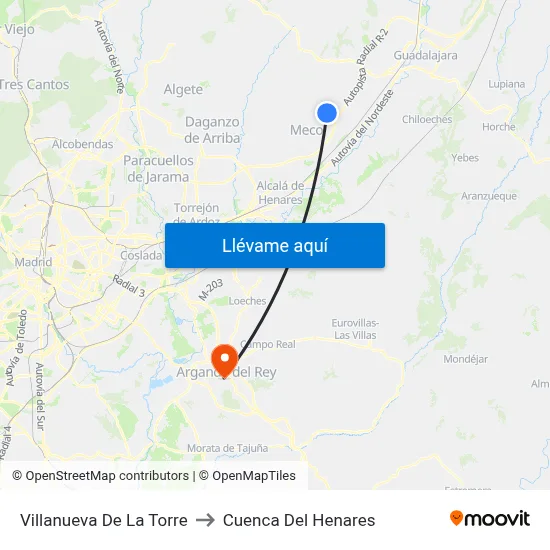 Villanueva De La Torre to Cuenca Del Henares map