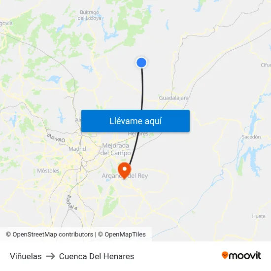 Viñuelas to Cuenca Del Henares map