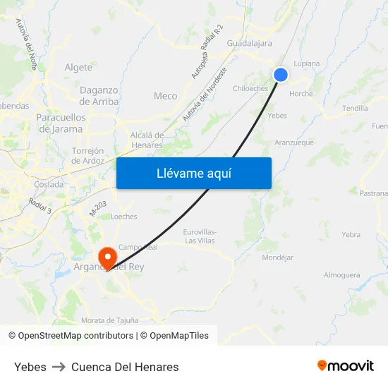 Yebes to Cuenca Del Henares map