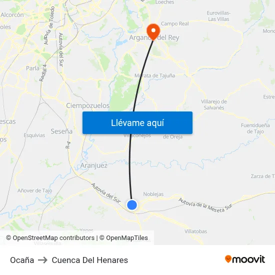 Ocaña to Cuenca Del Henares map