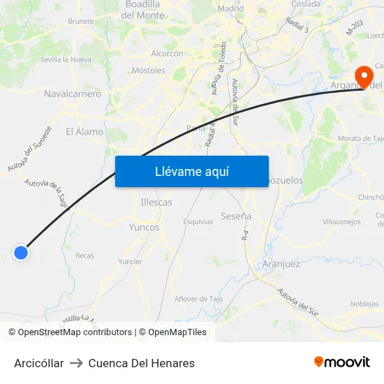 Arcicóllar to Cuenca Del Henares map