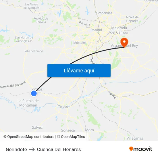 Gerindote to Cuenca Del Henares map