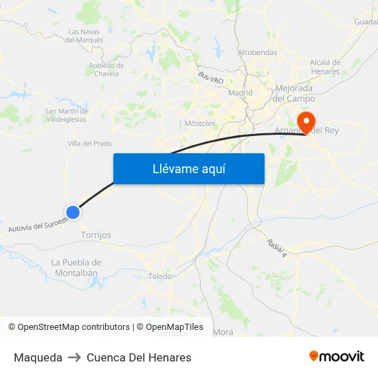 Maqueda to Cuenca Del Henares map