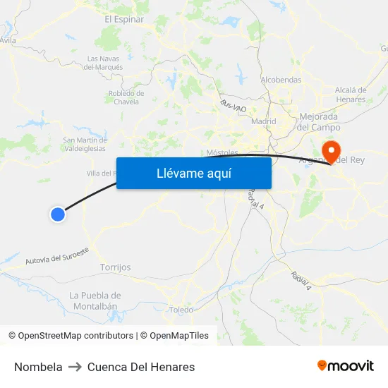 Nombela to Cuenca Del Henares map
