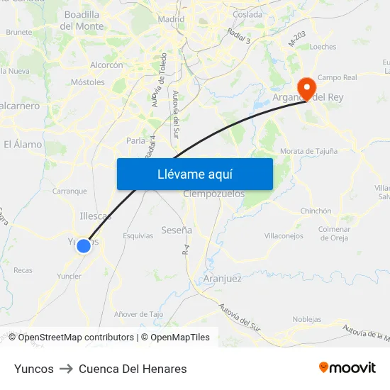 Yuncos to Cuenca Del Henares map
