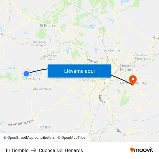 El Tiemblo to Cuenca Del Henares map