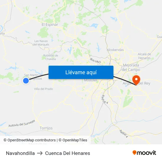 Navahondilla to Cuenca Del Henares map