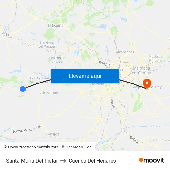 Santa María Del Tiétar to Cuenca Del Henares map