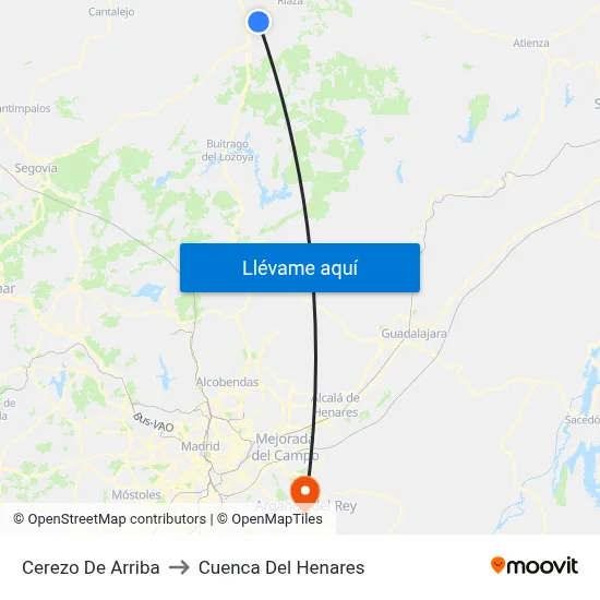 Cerezo De Arriba to Cuenca Del Henares map