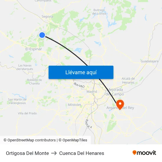 Ortigosa Del Monte to Cuenca Del Henares map