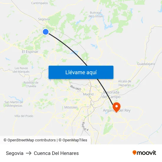 Segovia to Cuenca Del Henares map