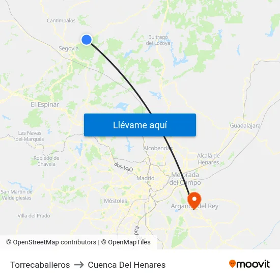 Torrecaballeros to Cuenca Del Henares map