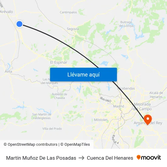 Martín Muñoz De Las Posadas to Cuenca Del Henares map