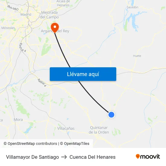 Villamayor De Santiago to Cuenca Del Henares map