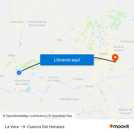 La Vera to Cuenca Del Henares map