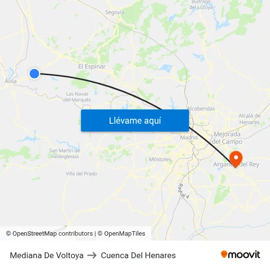 Mediana De Voltoya to Cuenca Del Henares map