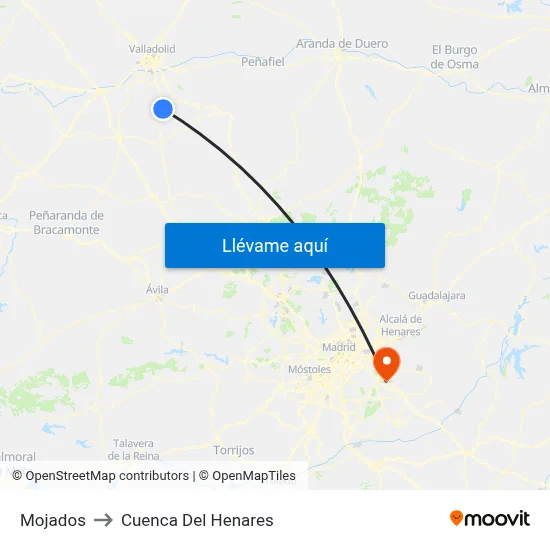 Mojados to Cuenca Del Henares map