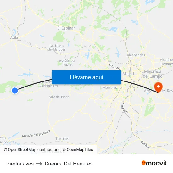Piedralaves to Cuenca Del Henares map