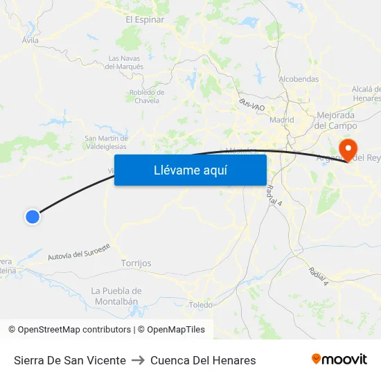Sierra De San Vicente to Cuenca Del Henares map