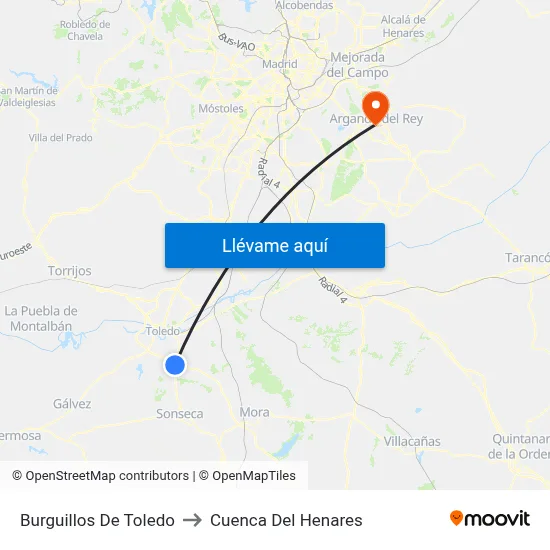 Burguillos De Toledo to Cuenca Del Henares map