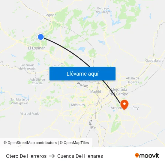 Otero De Herreros to Cuenca Del Henares map