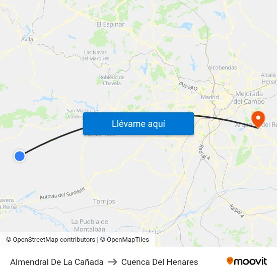 Almendral De La Cañada to Cuenca Del Henares map