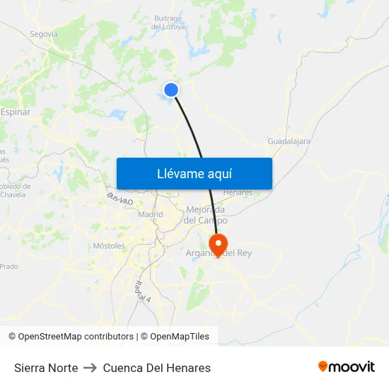 Sierra Norte to Cuenca Del Henares map