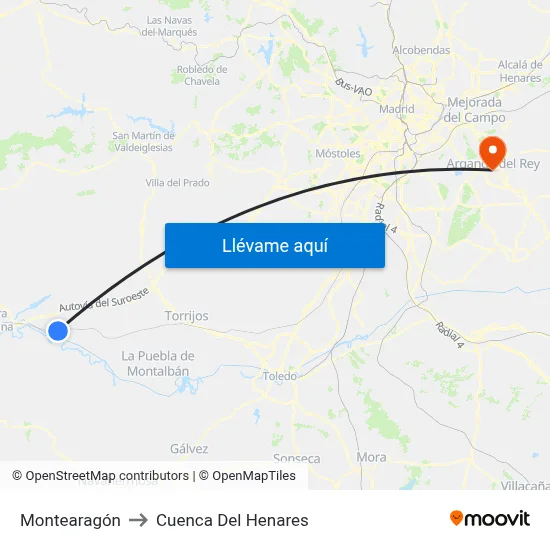 Montearagón to Cuenca Del Henares map