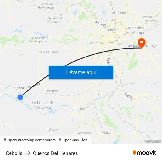 Cebolla to Cuenca Del Henares map