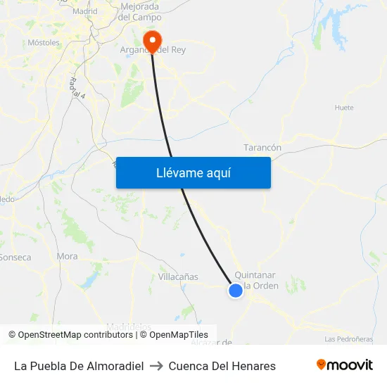 La Puebla De Almoradiel to Cuenca Del Henares map