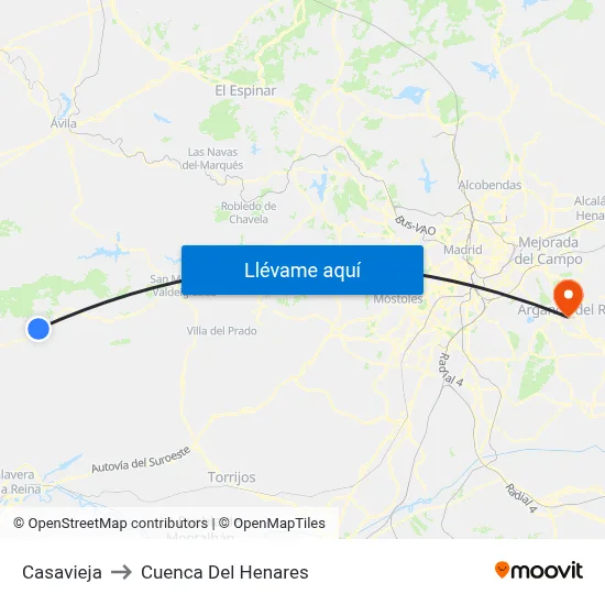 Casavieja to Cuenca Del Henares map