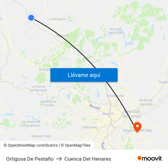 Ortigosa De Pestaño to Cuenca Del Henares map