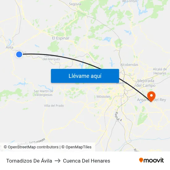 Tornadizos De Ávila to Cuenca Del Henares map