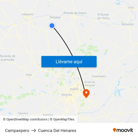 Campaspero to Cuenca Del Henares map