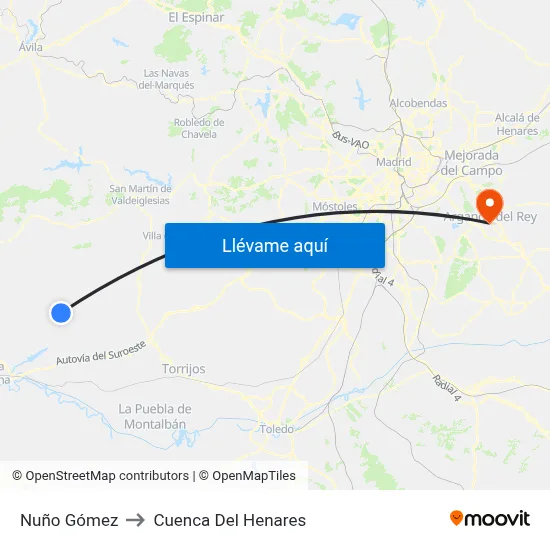 Nuño Gómez to Cuenca Del Henares map
